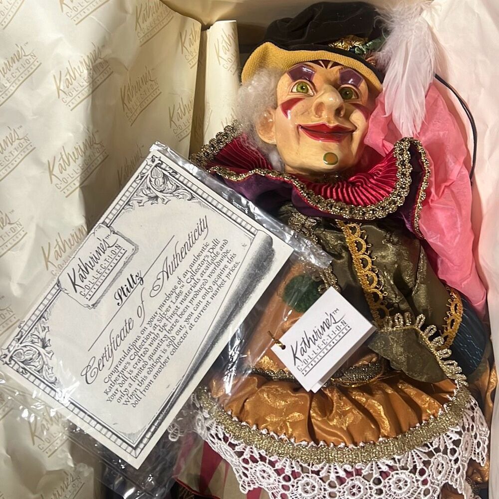 Retired Katherine’s Collection “Stiltz” 47” Jester Clown Figure w/ COA & Origina